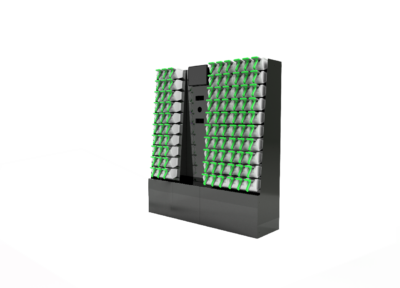 CO1440 self-service checkout counter with dual payment terminals and green-accented modular card reader slots