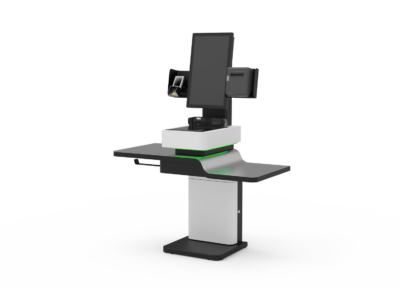 SLIM Balance self-checkout counter with integrated payment terminal and display monitor