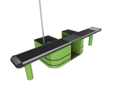 Element BS self-service checkout counter with green frame and black top surface